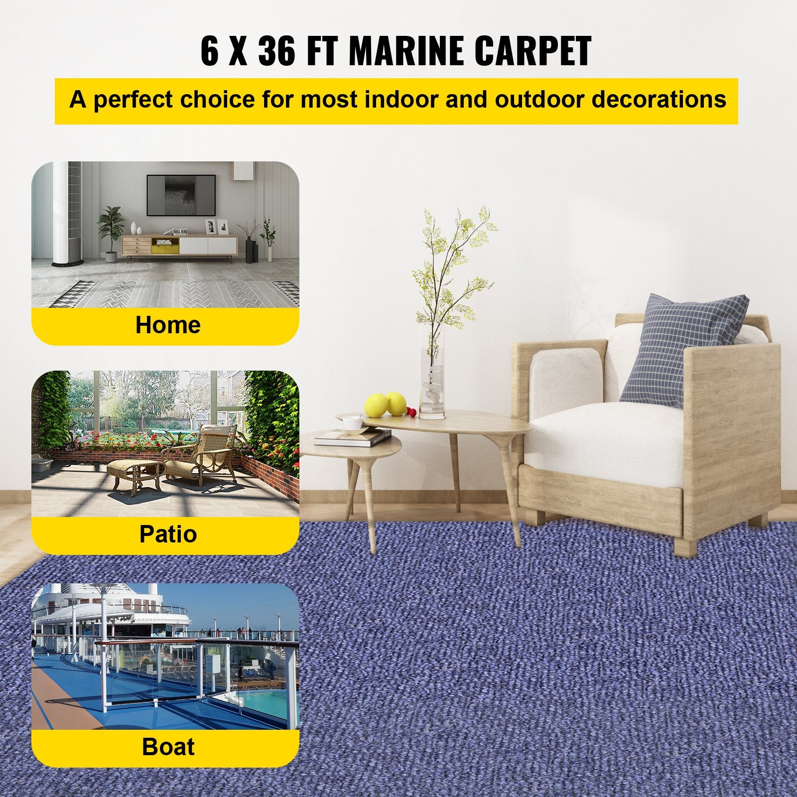 Deep Blue Marine Carpet 6 ft x 36 ft Marine Carpeting Marine Grade Carpet for Boats with Waterproof Back V952-JZXWDTLS1.8X11M01V0