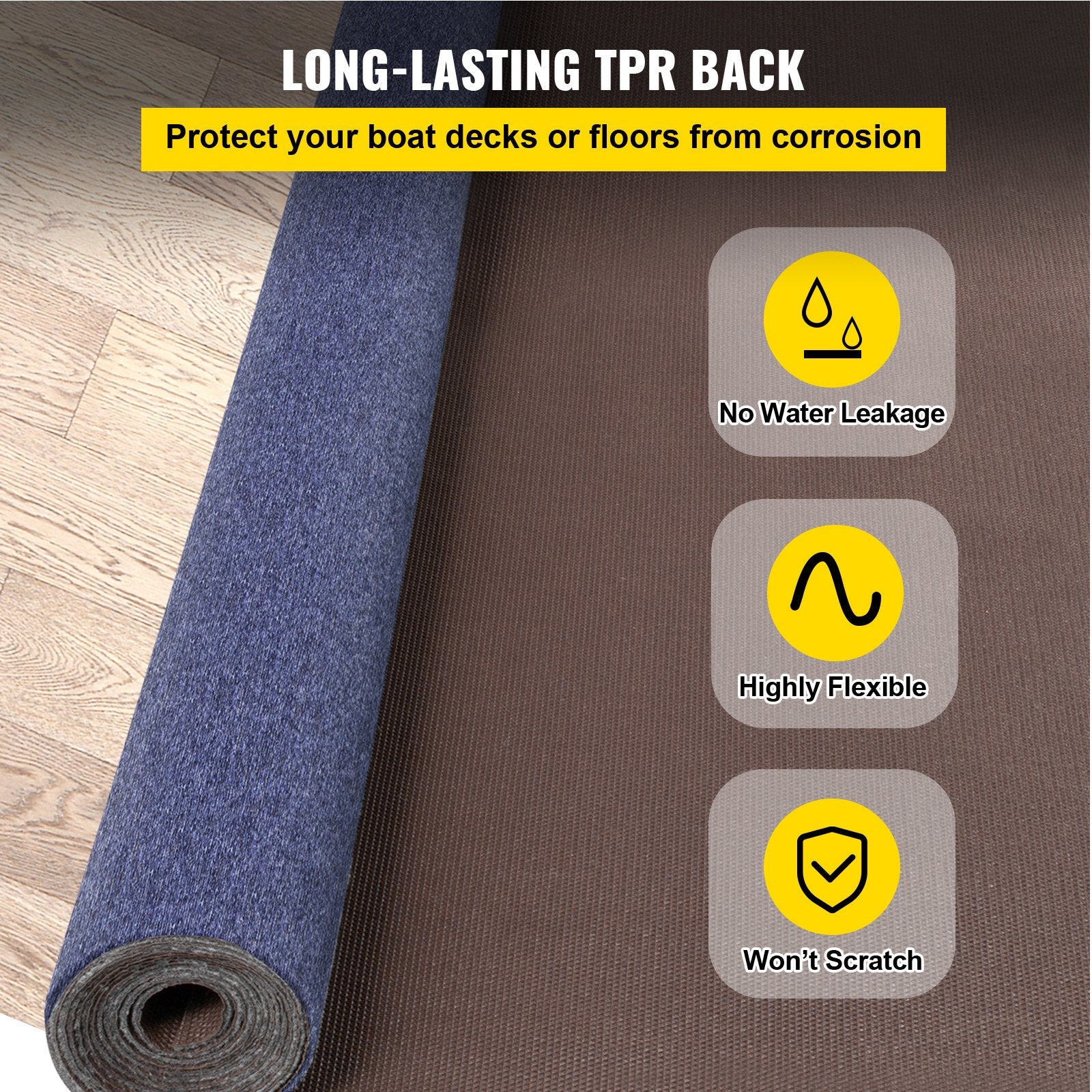 Deep Blue Marine Carpet 6 ft x 39.3 ft, Boat Carpet Rugs, Indoor Outdoor Rugs for Patio Deck Non-Slide TPR V952-JZXWDTLS1.8X12M01V0