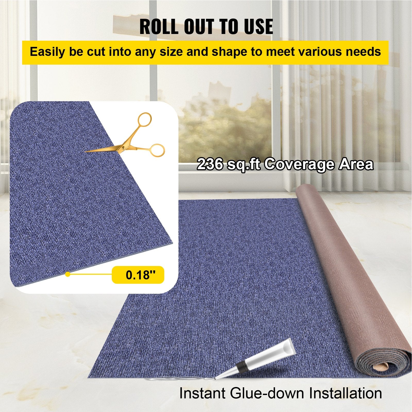 Deep Blue Marine Carpet 6 ft x 39.3 ft, Boat Carpet Rugs, Indoor Outdoor Rugs for Patio Deck Non-Slide TPR V952-JZXWDTLS1.8X12M01V0
