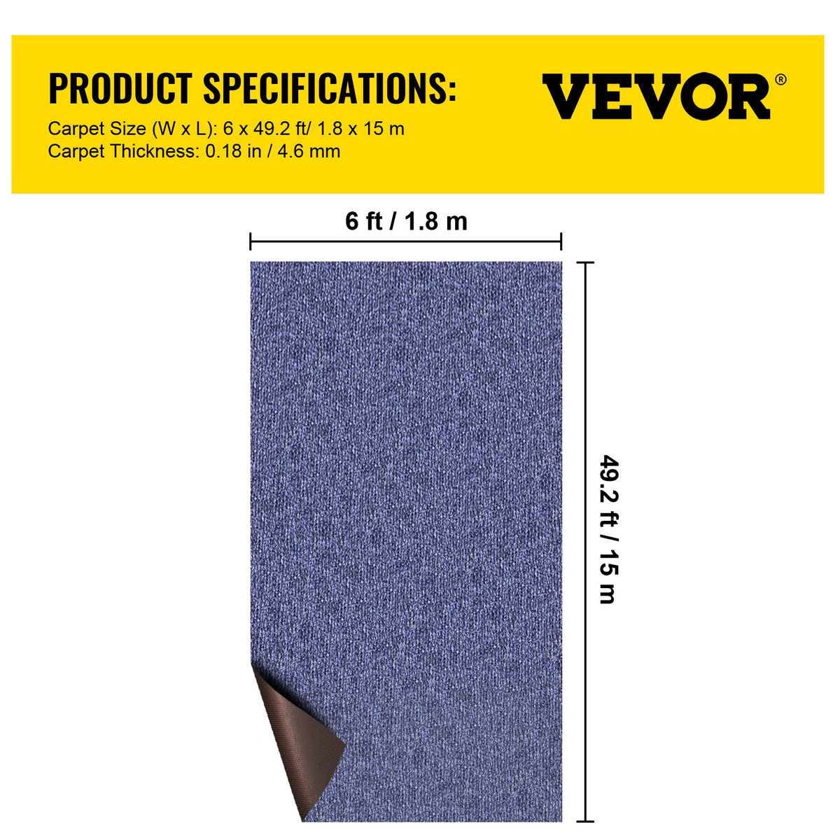 Deep Blue Marine Carpet 6 ft x 49.2 ft Marine Carpeting Marine Grade Carpet for Boats with Waterproof Back V952-JZXWDTLS1.8X15M01V0