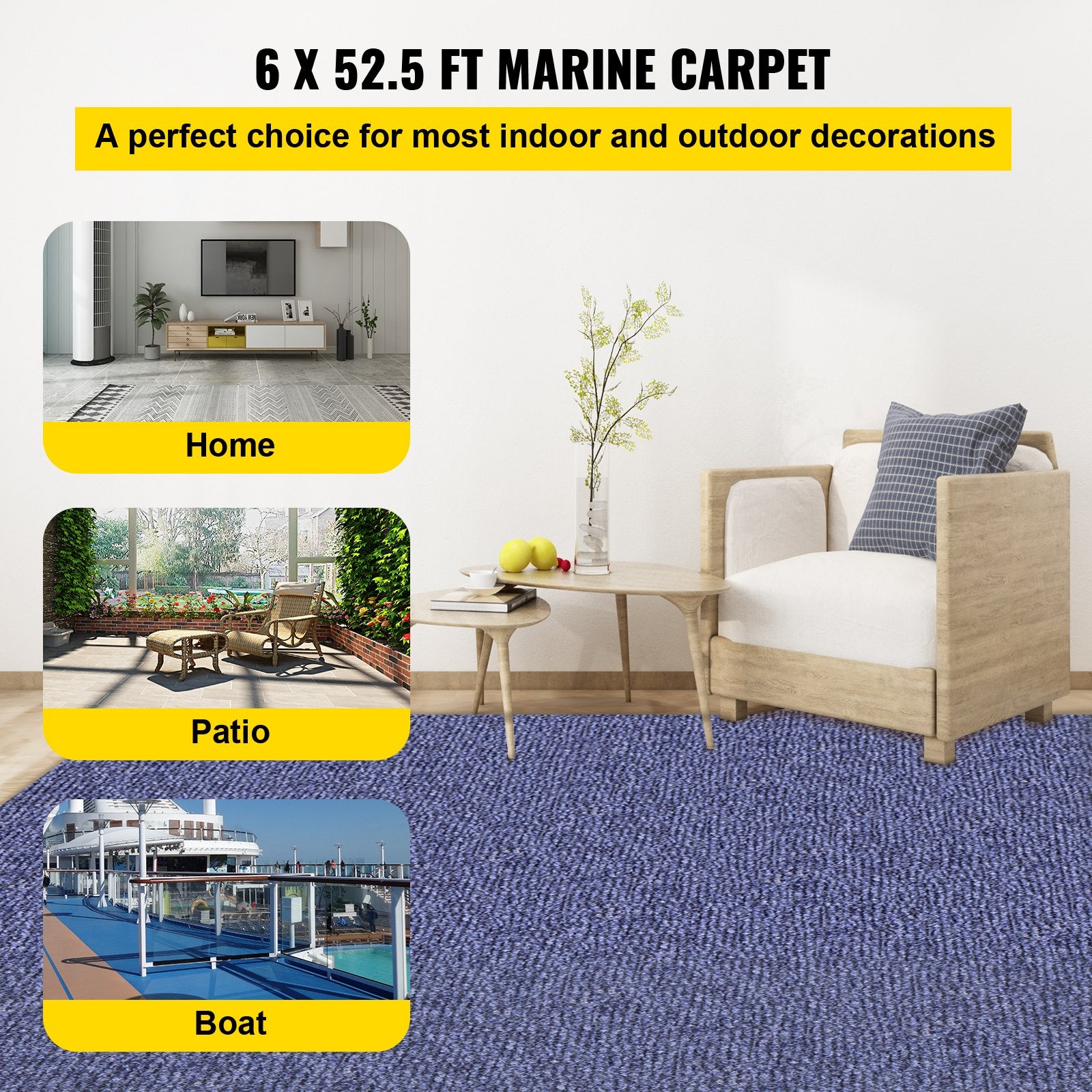 Deep Blue Marine Carpet 6 ft x 52.5 ft Marine Carpeting Marine Grade Carpet for Boats with Waterproof Back V952-JZXWDTLS1.8X16M01V0