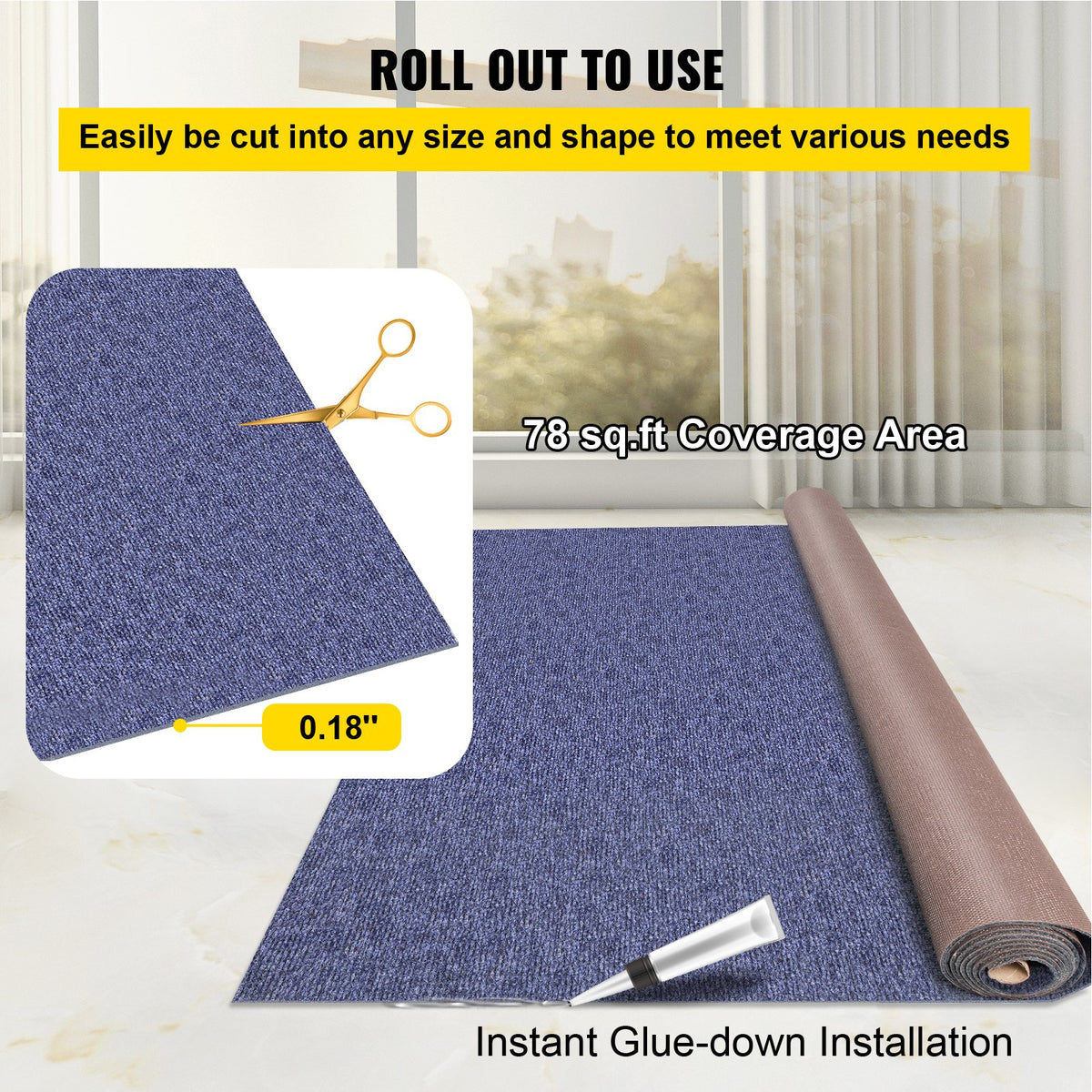Indoor Outdoor Rug Carpet Blue 6x13ft Area Rugs Runner for Patio Deck,1.8x4m V952-JZXWDTLS1.8X4M001V0