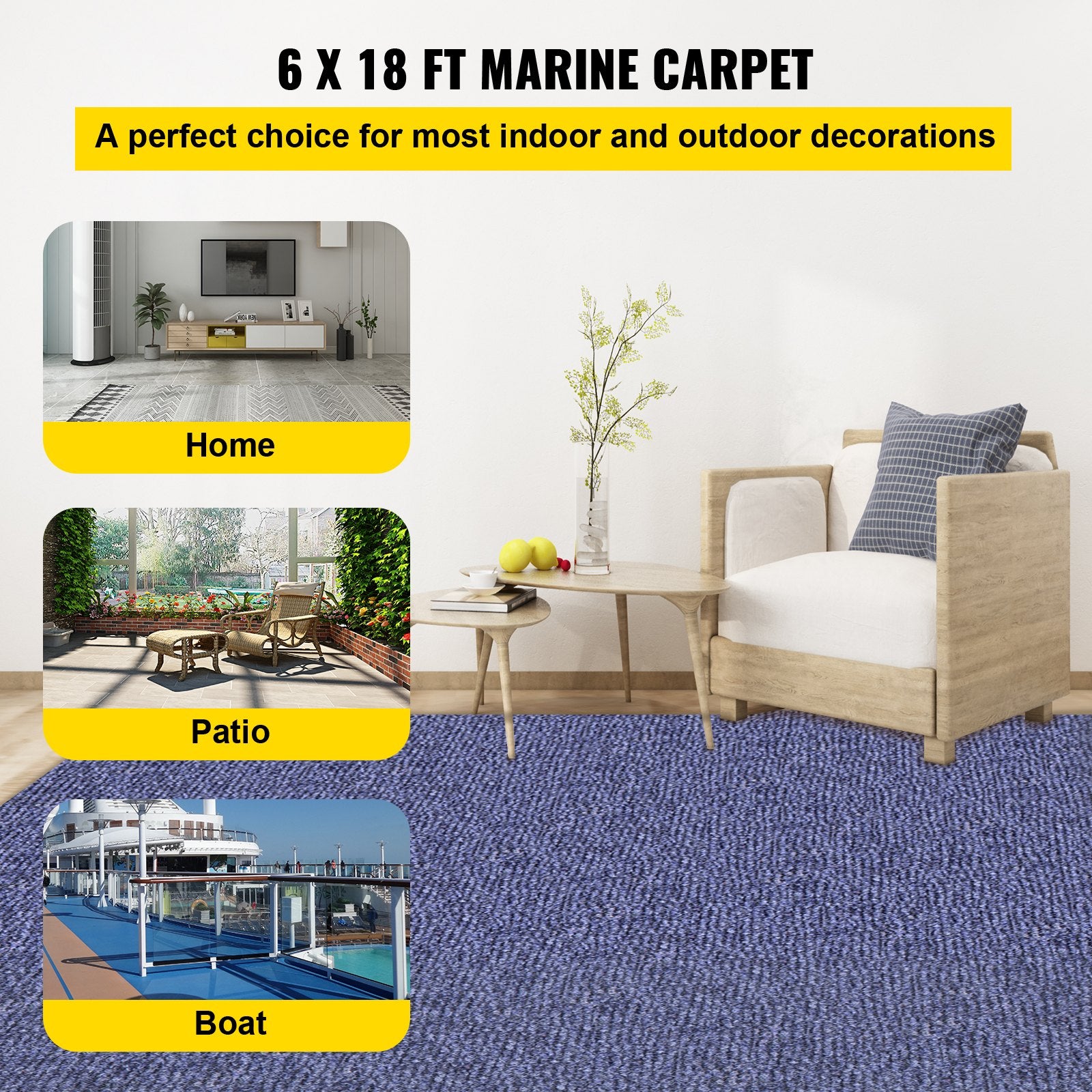 Indoor Outdoor Rug Carpet Blue 6x18ft Area Rugs Runner for Patio Deck, 1.8*5.5m V952-JZXWDTLS1.8X5.5M1V0
