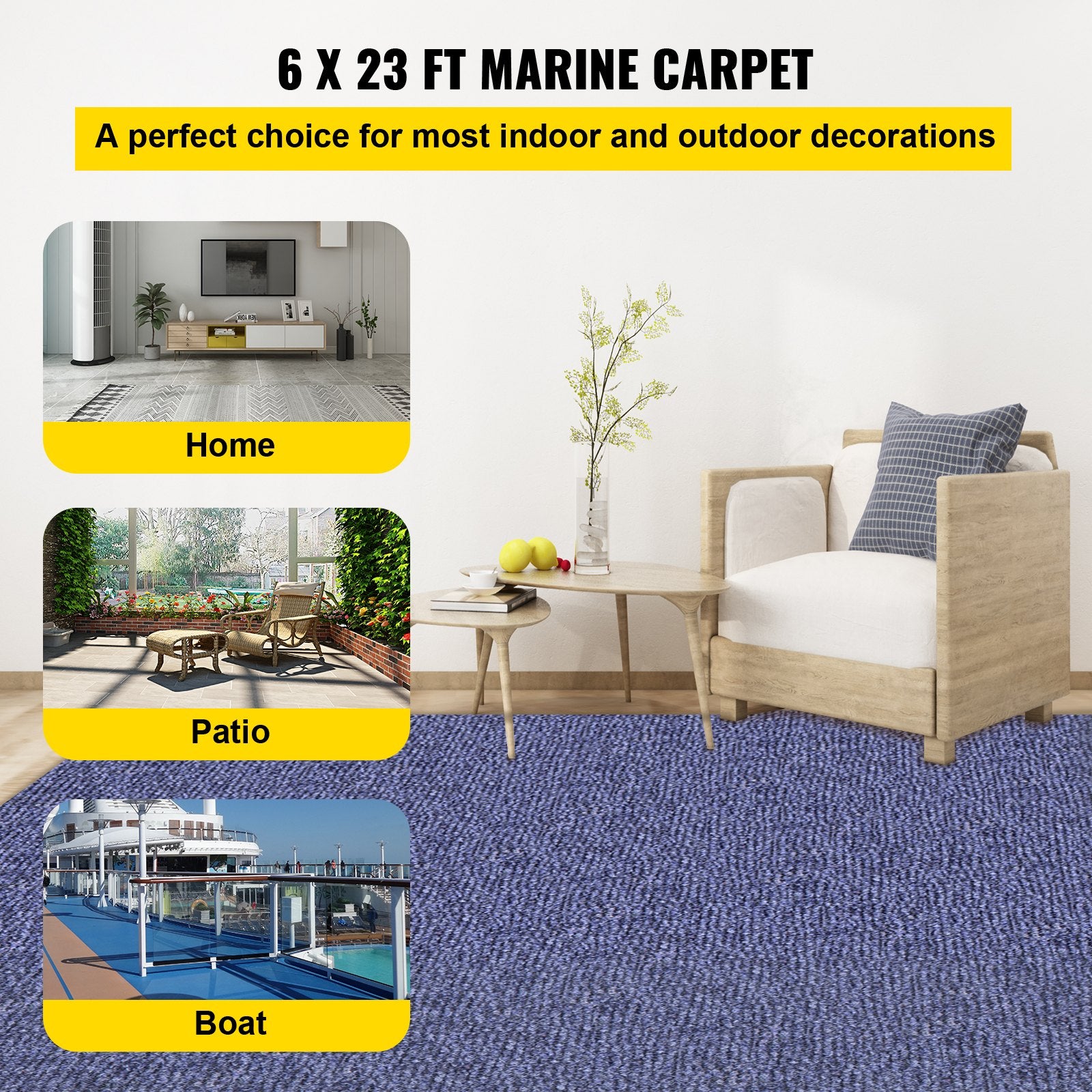 Indoor Outdoor Rug Carpet Blue 6x23ft Area Rugs Runner for Patio Deck, 1.8x7m V952-JZXWDTLS1.8X7M001V0