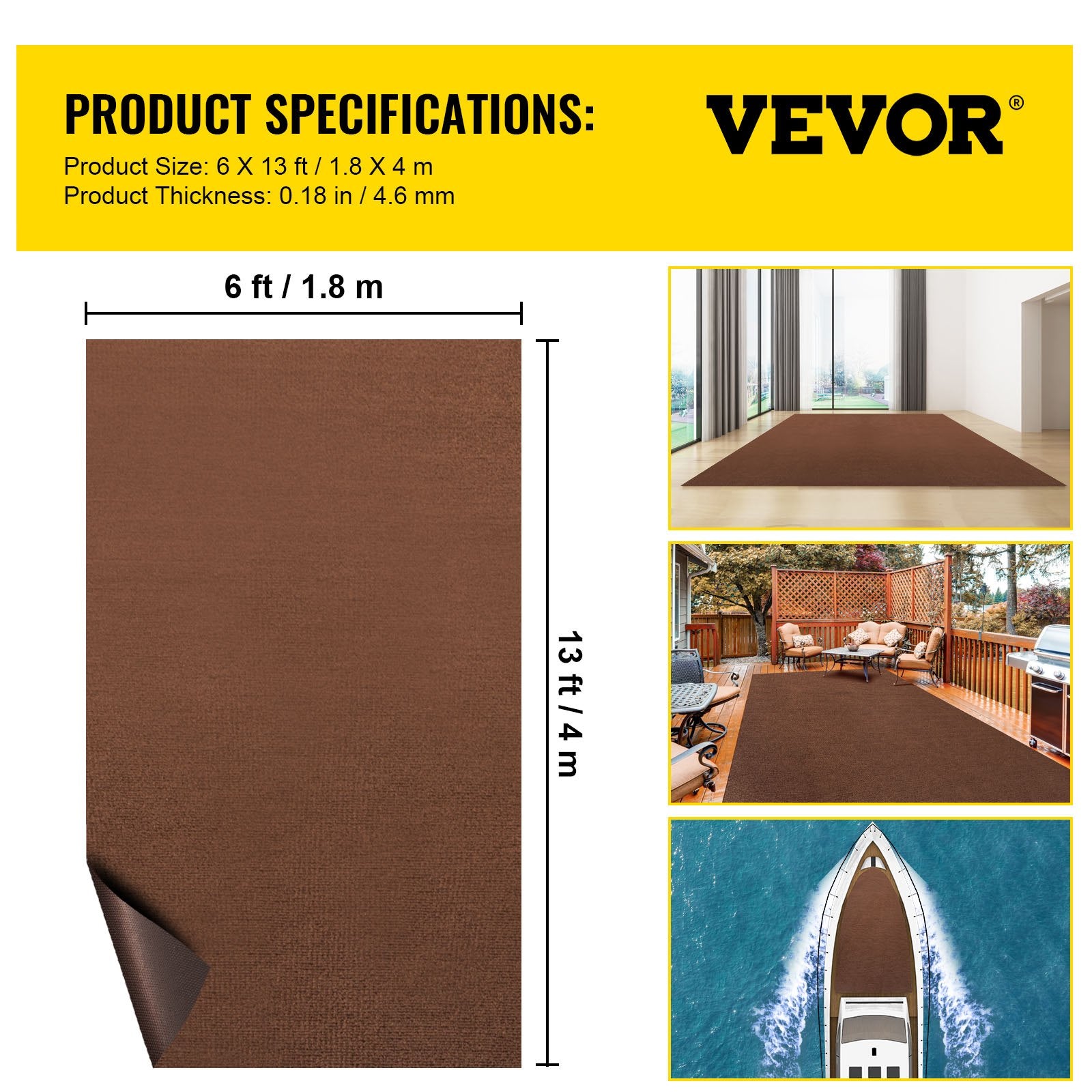 Marine Carpet, 6 x 13 ft Boat Carpeting, Deep Brown Marine Grade Boat Carpet, Indoor/Outdoor Marine Carpeting V952-JZXWDTSZ1.84ML0EVV0