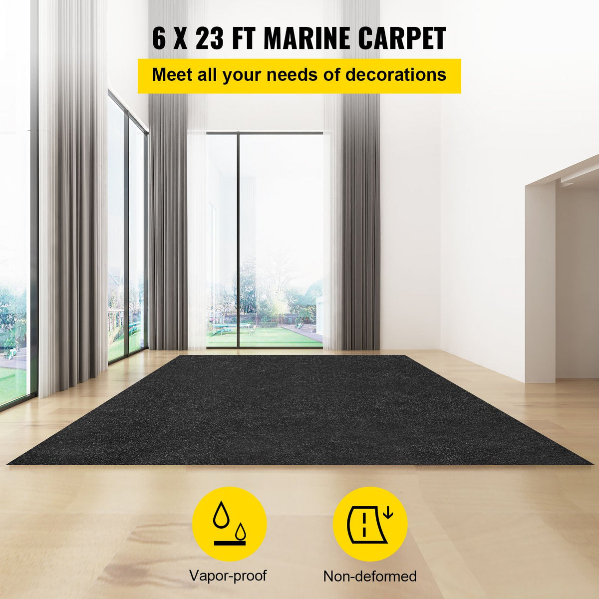 Marine Carpet, 6 x 23 ft Boat Carpeting, Charcoal Black Marine Grade Boat Carpet, Indoor/Outdoor Marine V952-JZXWDTTH1.87ML4XGV0
