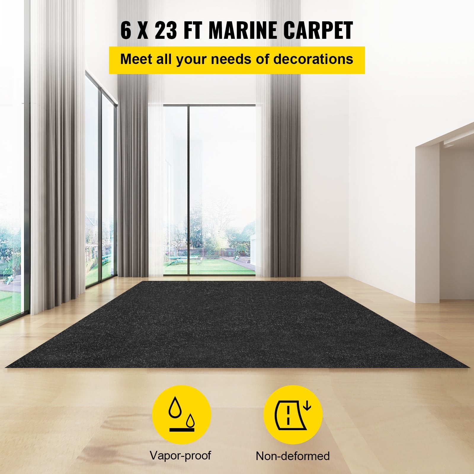 Marine Carpet, 6 x 23 ft Boat Carpeting, Charcoal Black Marine Grade Boat Carpet, Indoor/Outdoor Marine V952-JZXWDTTH1.87ML4XGV0