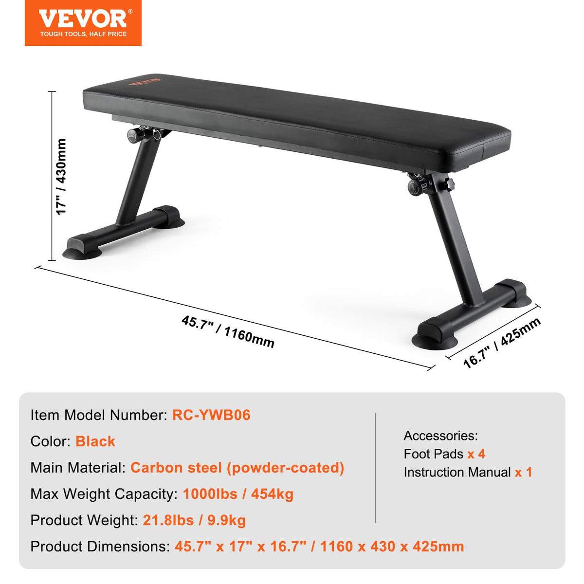 Flat Weight Bench, Foldable Strength Training Bench, Utility Workout Bench for Full Body Workout, 1000 LBS V952-JZZBGPB00000I783BV0