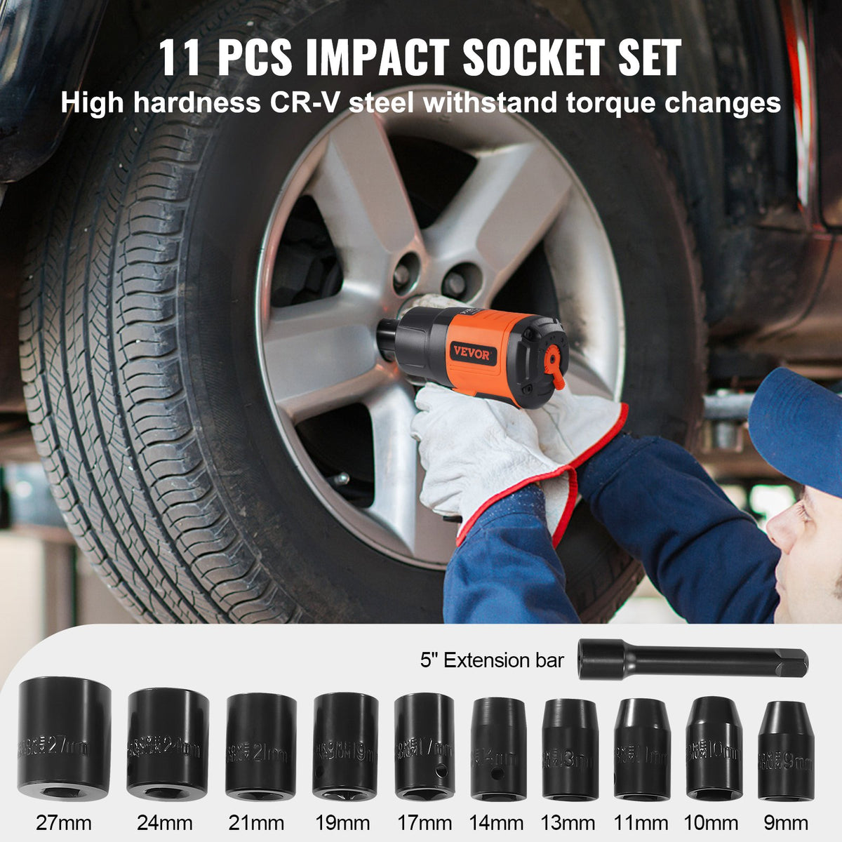 1/2-Inch Air Impact Wrench, High Torque Up to 1400 ft-lbs, Lightweight 4.6 lb Design Pneumatic Impact Gun V952-K1350N121650N3SQOV0