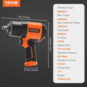 1/2-Inch Air Impact Wrench, High Torque Up to 1400 ft-lbs, Lightweight 4.6 lb Design Pneumatic Impact Gun V952-K1350N121650N3SQOV0