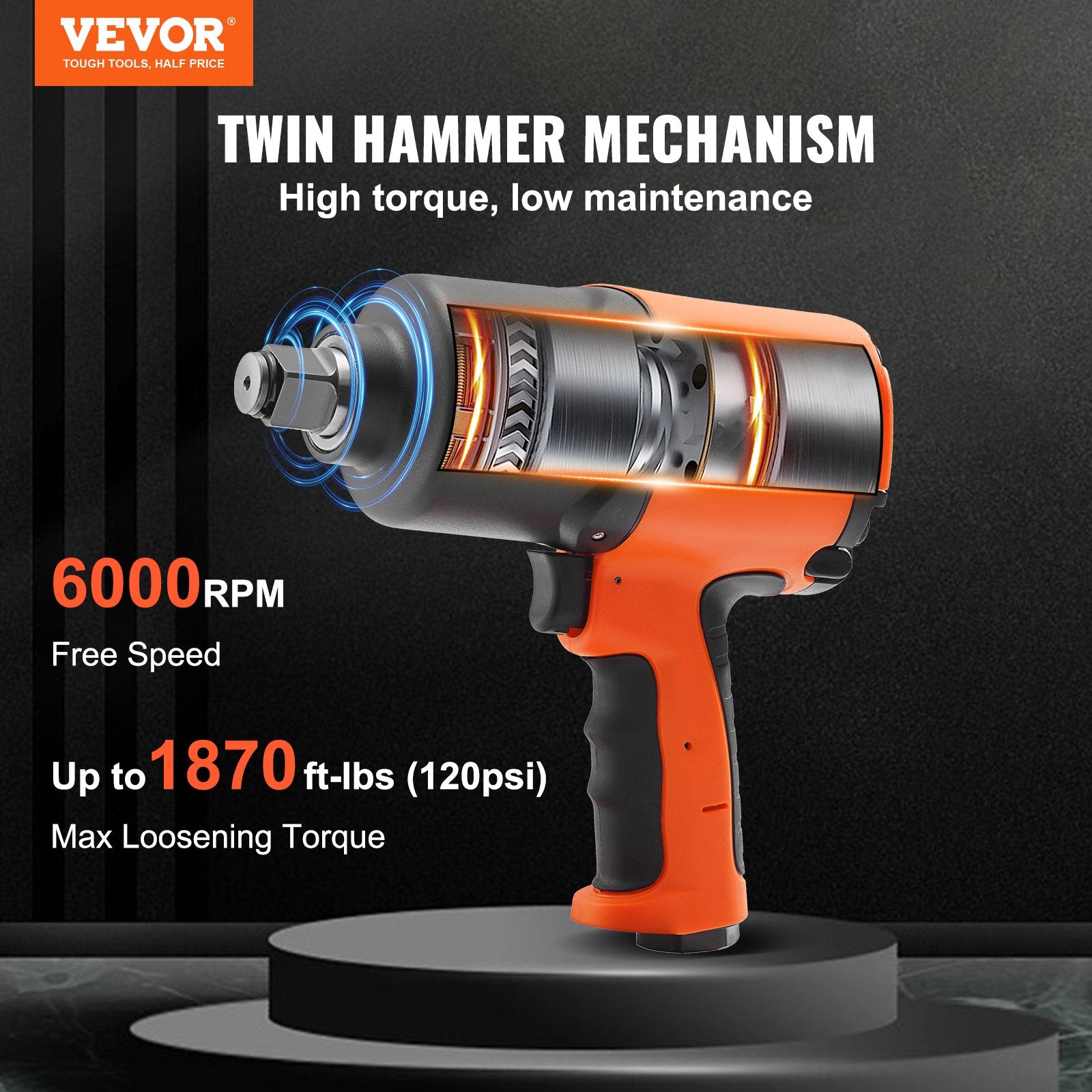 Air Impact Wrench, 3/4-Inch Drive Air Impact Gun, Up to 1870ft-lbs Nut-busting Torque, Composite Pneumatic V952-K2000N342200NXS66V0