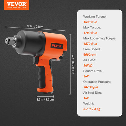 Air Impact Wrench, 3/4-Inch Drive Air Impact Gun, Up to 1870ft-lbs Nut-busting Torque, Composite Pneumatic V952-K2000N342200NXS66V0
