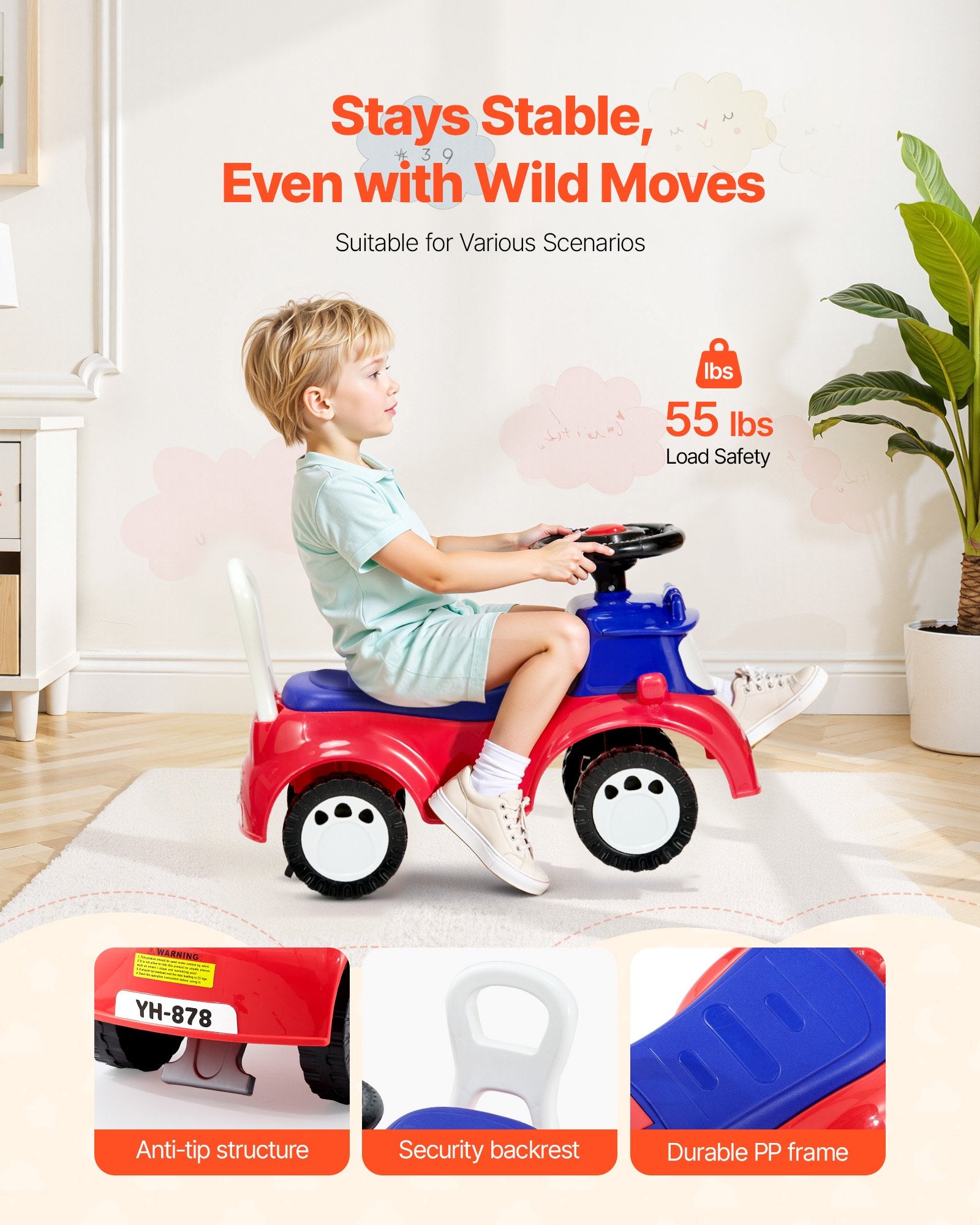 Ride On Toddler Push Car, Push Car for Toddler 19 to 36 Months, Kids Ride On Toy with Music & Under-seat V952-KBKETCZSTCHSXICER001V9