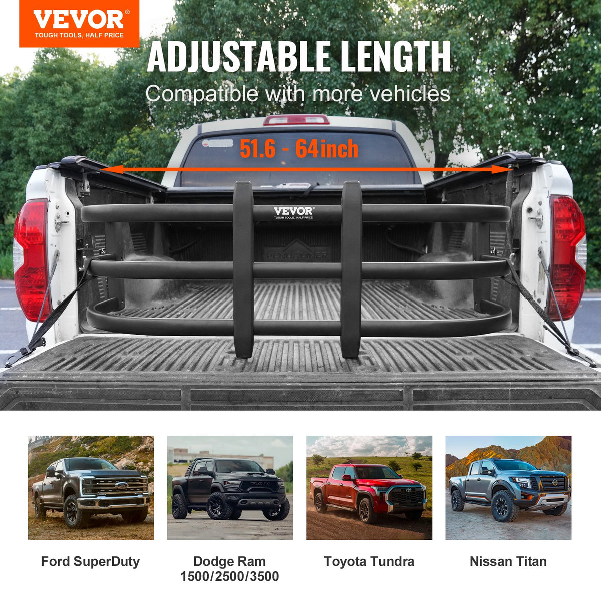 Truck Bed Extender, Aluminum Retractable Tailgate Extender, 131cm-162.6cm Adjustable Length, Fits for V952-KCCKZKHSLHJ4KC60EV0