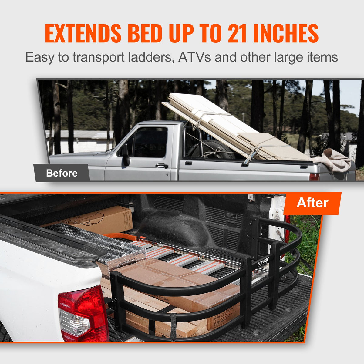Truck Bed Extender, Aluminum Retractable Tailgate Extender, 131cm-162.6cm Adjustable Length, Fits for V952-KCCKZKHSLHJ4KC60EV0