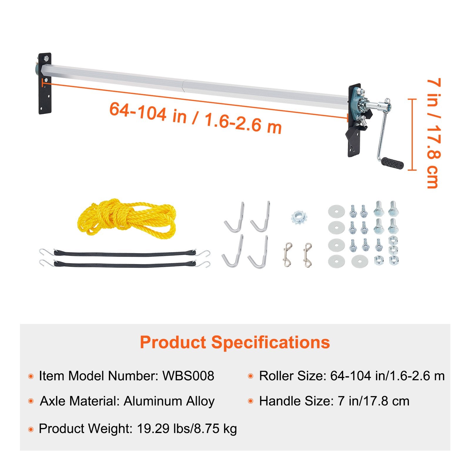 Hand Crank Tarp Roller Kit, 1.6-2.6 m Wide, Aluminum Alloy, Manual Cab Level Dump Truck Tarp Roller with 17.8 V952-KCGTTJHJ6010496T3V0