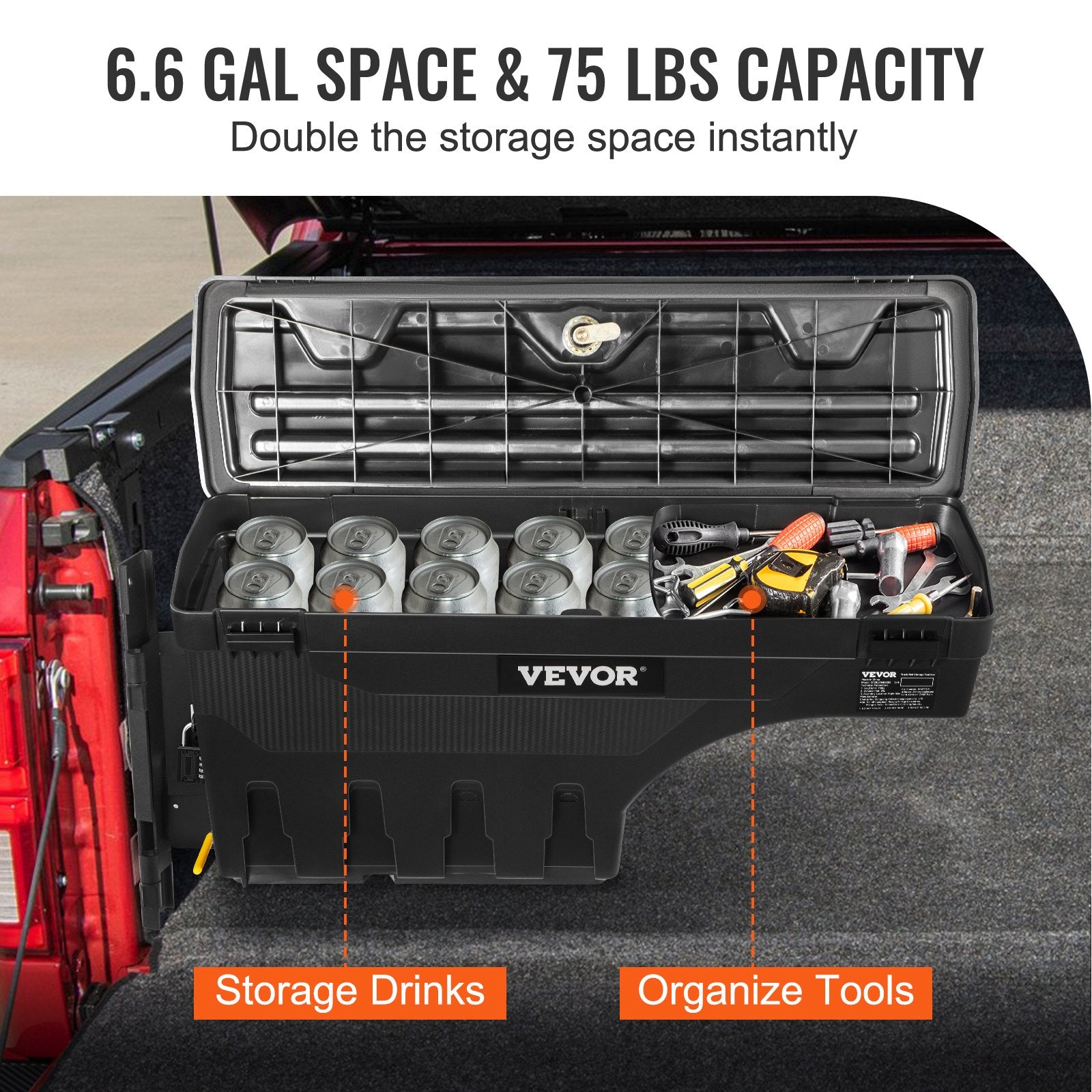 Truck Bed Storage Box, Lockable Swing Case with Password Padlock, 6.6 Gal/25 L ABS Wheel Well Tool Box, V952-KCLJGFORDF150N5OTV0