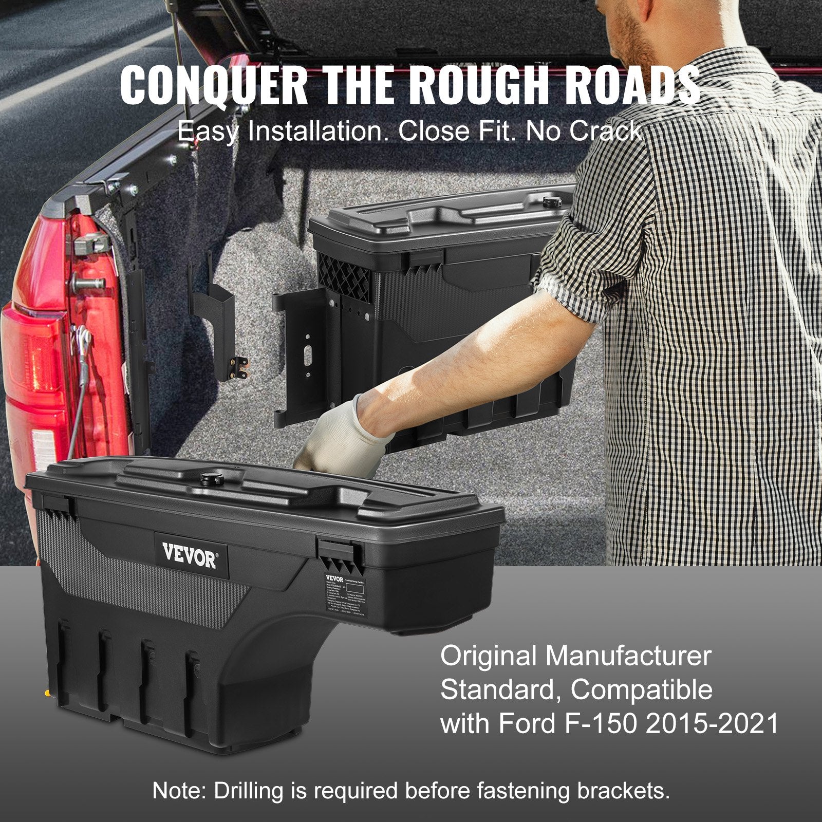 Truck Bed Storage Box, Lockable Swing Case with Password Padlock, 6.6 Gal/25 L ABS Wheel Well Tool Box, V952-KCLJGFORDF150N5OTV0