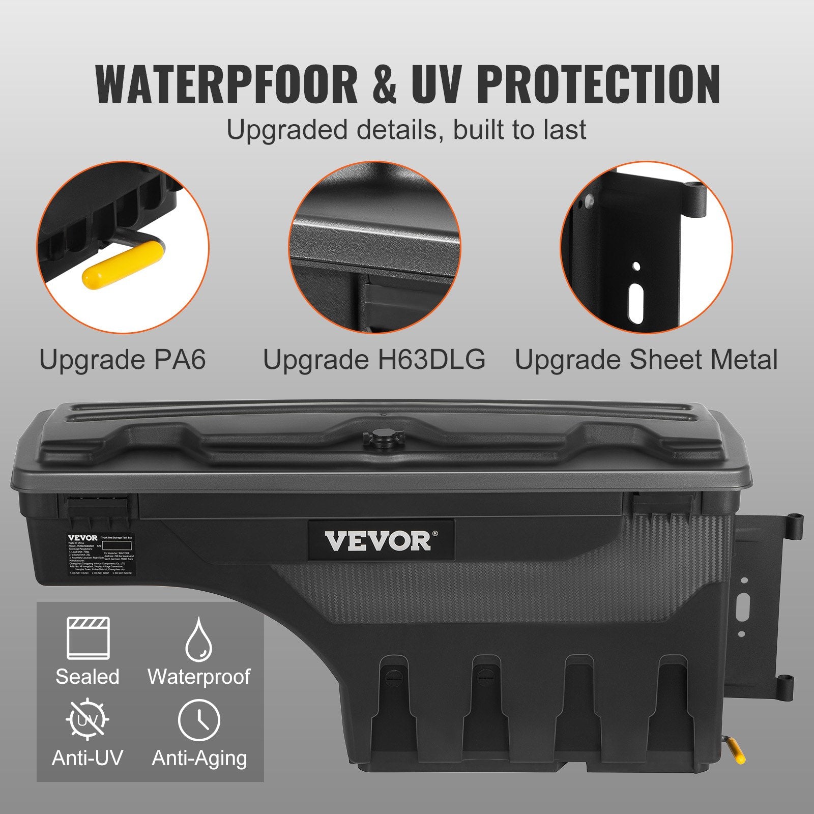 Truck Bed Storage Box, Lockable Swing Case with Password Padlock, 6.6 Gal/25 L ABS Wheel Well Tool Box, V952-KCLJGFORDF150SLEXV0