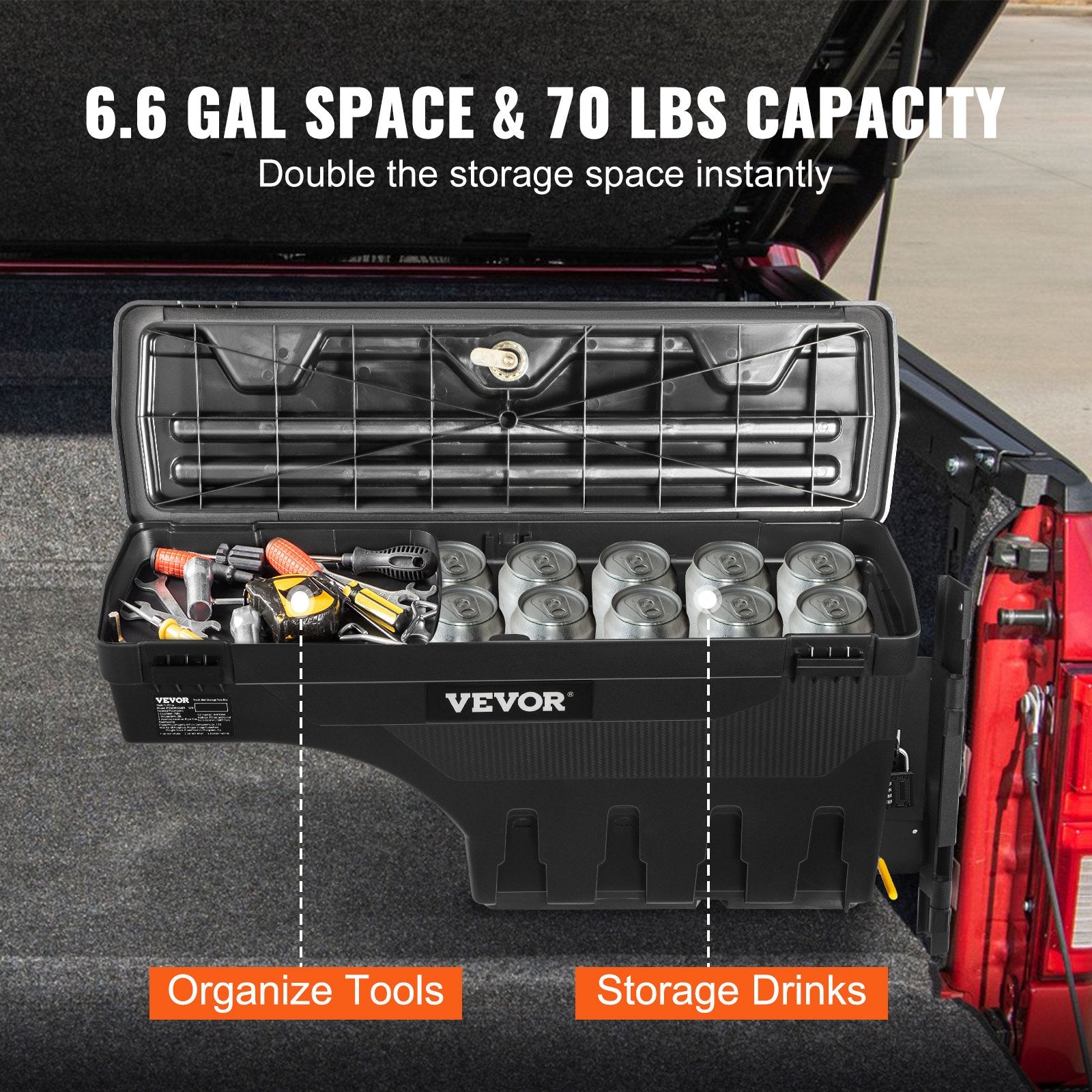 Truck Bed Storage Box, Lockable Swing Case with Password Padlock, 6.6 Gal/25 L ABS Wheel Well Tool Box, V952-KCLJGFORDF150SLEXV0