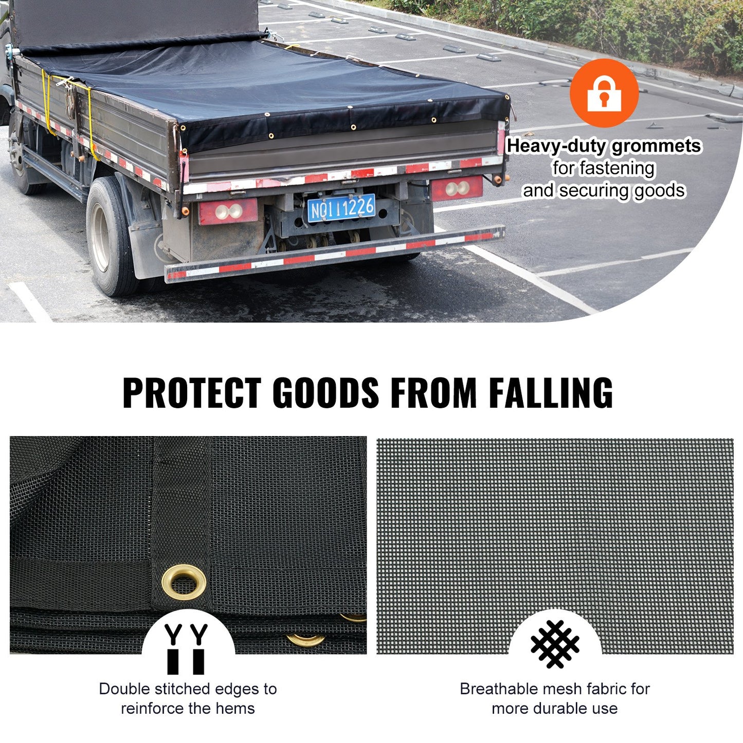 Dump Truck Mesh Tarp, 5 x 14 ft, PVC Coated Black Heavy Duty Cover with 5.5" 18oz Double Pocket, Brass V952-KCPVC5X1418OZKBIKV0