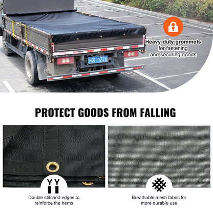 Dump Truck Mesh Tarp, 5 x 14 ft, PVC Coated Black Heavy Duty Cover with 5.5" 18oz Double Pocket, Brass V952-KCPVC5X1418OZKBIKV0