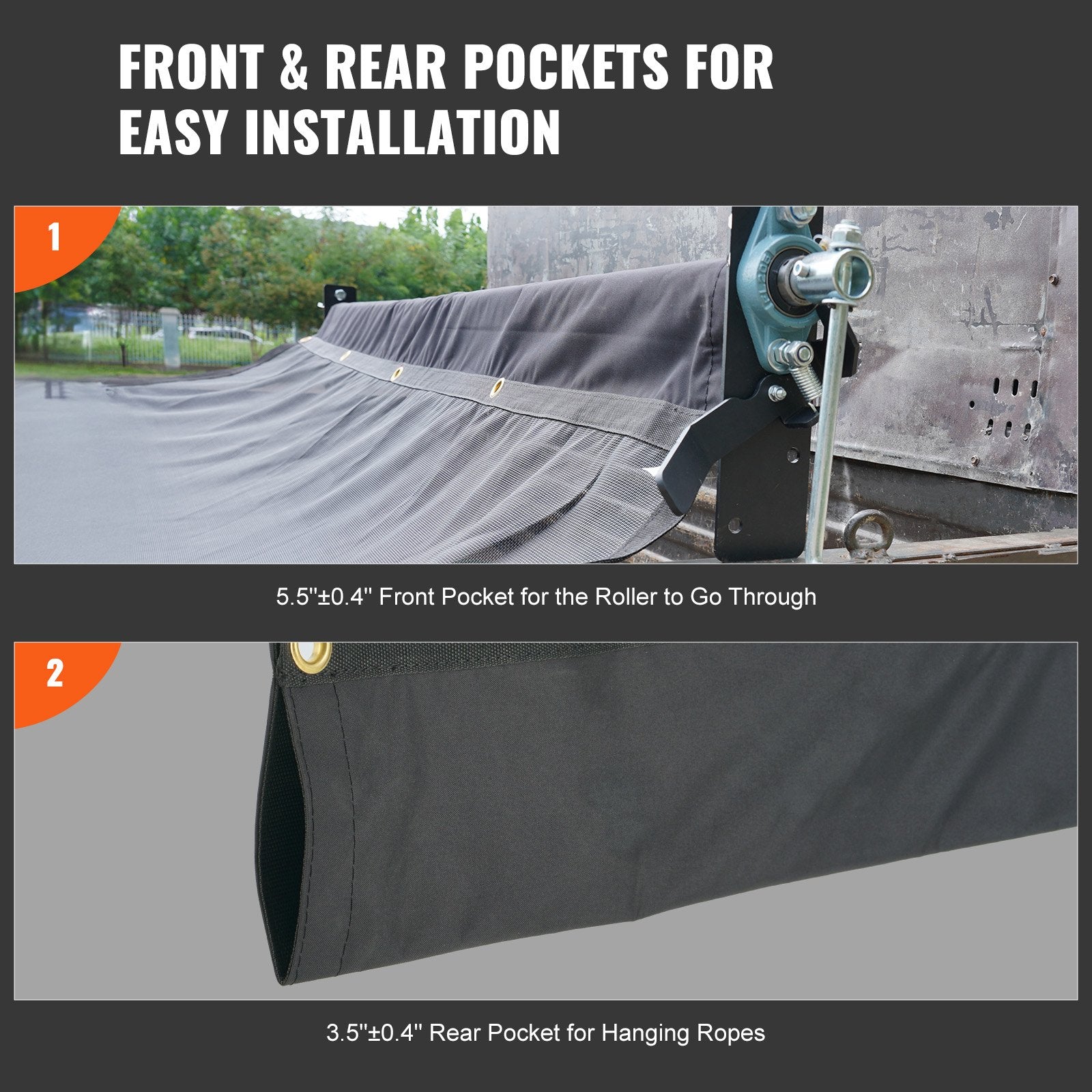 Dump Truck Mesh Tarp, 5 x 14 ft, PVC Coated Black Heavy Duty Cover with 5.5" 18oz Double Pocket, Brass V952-KCPVC5X1418OZKBIKV0