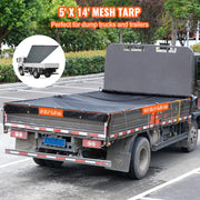 Dump Truck Mesh Tarp, 5 x 14 ft, PVC Coated Black Heavy Duty Cover with 5.5" 18oz Double Pocket, Brass V952-KCPVC5X1418OZKBIKV0