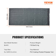 Dump Truck Mesh Tarp, 5 x 14 ft, PVC Coated Black Heavy Duty Cover with 5.5" 18oz Double Pocket, Brass V952-KCPVC5X1418OZKBIKV0
