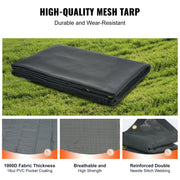 Dump Truck Mesh Tarp, 6 x 14 ft, PVC Coated Black Heavy Duty Cover with 5.5" 18oz Double Pocket, Brass V952-KCPVC6X1418OZJELJV0