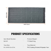 Dump Truck Mesh Tarp, 6 x 14 ft, PVC Coated Black Heavy Duty Cover with 5.5" 18oz Double Pocket, Brass V952-KCPVC6X1418OZJELJV0