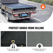 Dump Truck Mesh Tarp, 7 x 14 ft, PVC Coated Black Heavy Duty Cover with 5.5" 18oz Double Pocket, Brass V952-KCPVC7X1418OZ9JB4V0