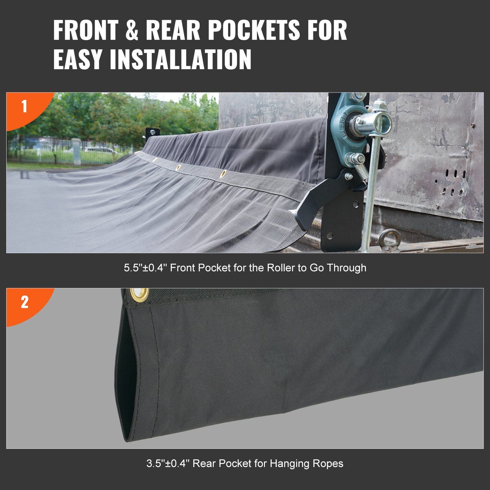 Dump Truck Mesh Tarp, 7 x 14 ft, PVC Coated Black Heavy Duty Cover with 5.5" 18oz Double Pocket, Brass V952-KCPVC7X1418OZ9JB4V0