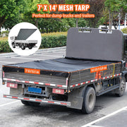 Dump Truck Mesh Tarp, 7 x 14 ft, PVC Coated Black Heavy Duty Cover with 5.5" 18oz Double Pocket, Brass V952-KCPVC7X1418OZ9JB4V0