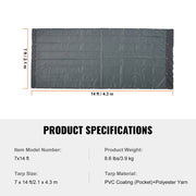 Dump Truck Mesh Tarp, 7 x 14 ft, PVC Coated Black Heavy Duty Cover with 5.5" 18oz Double Pocket, Brass V952-KCPVC7X1418OZ9JB4V0