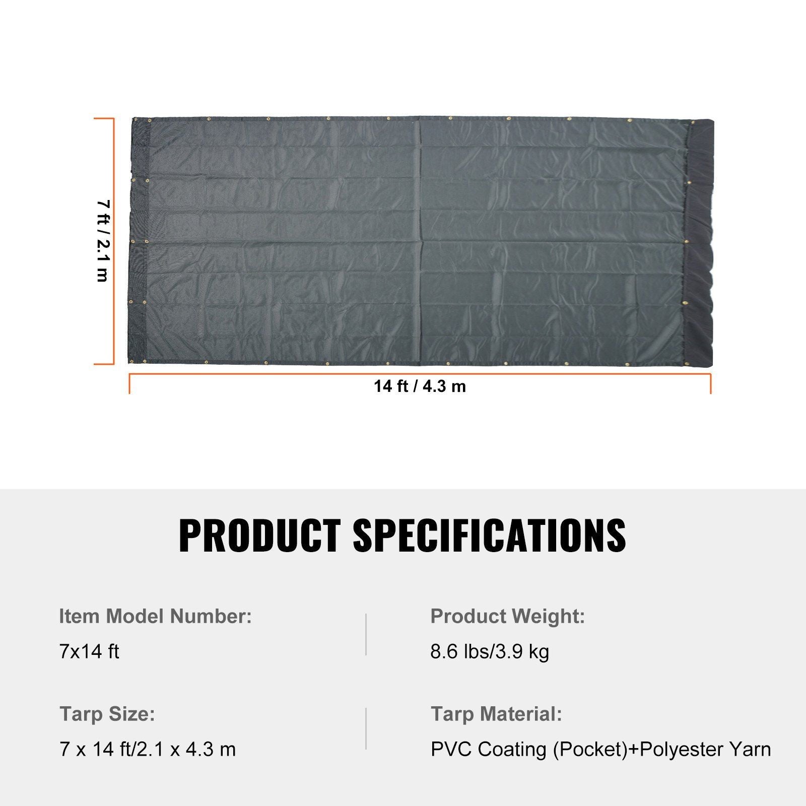 Dump Truck Mesh Tarp, 7 x 14 ft, PVC Coated Black Heavy Duty Cover with 5.5" 18oz Double Pocket, Brass V952-KCPVC7X1418OZ9JB4V0