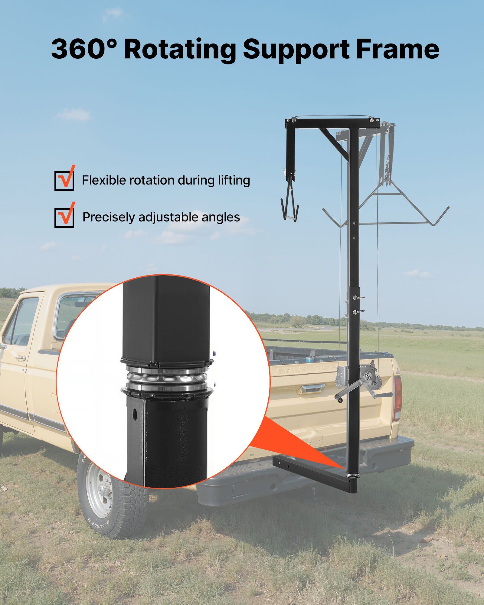 Truck Hitch Game Hoist, 300 lbs Load Capacity, Hunting Deer Hoist with 2-inch Receiver, 360-Degree Swivel V952-KCSSLSHL300L2ACZE001V0