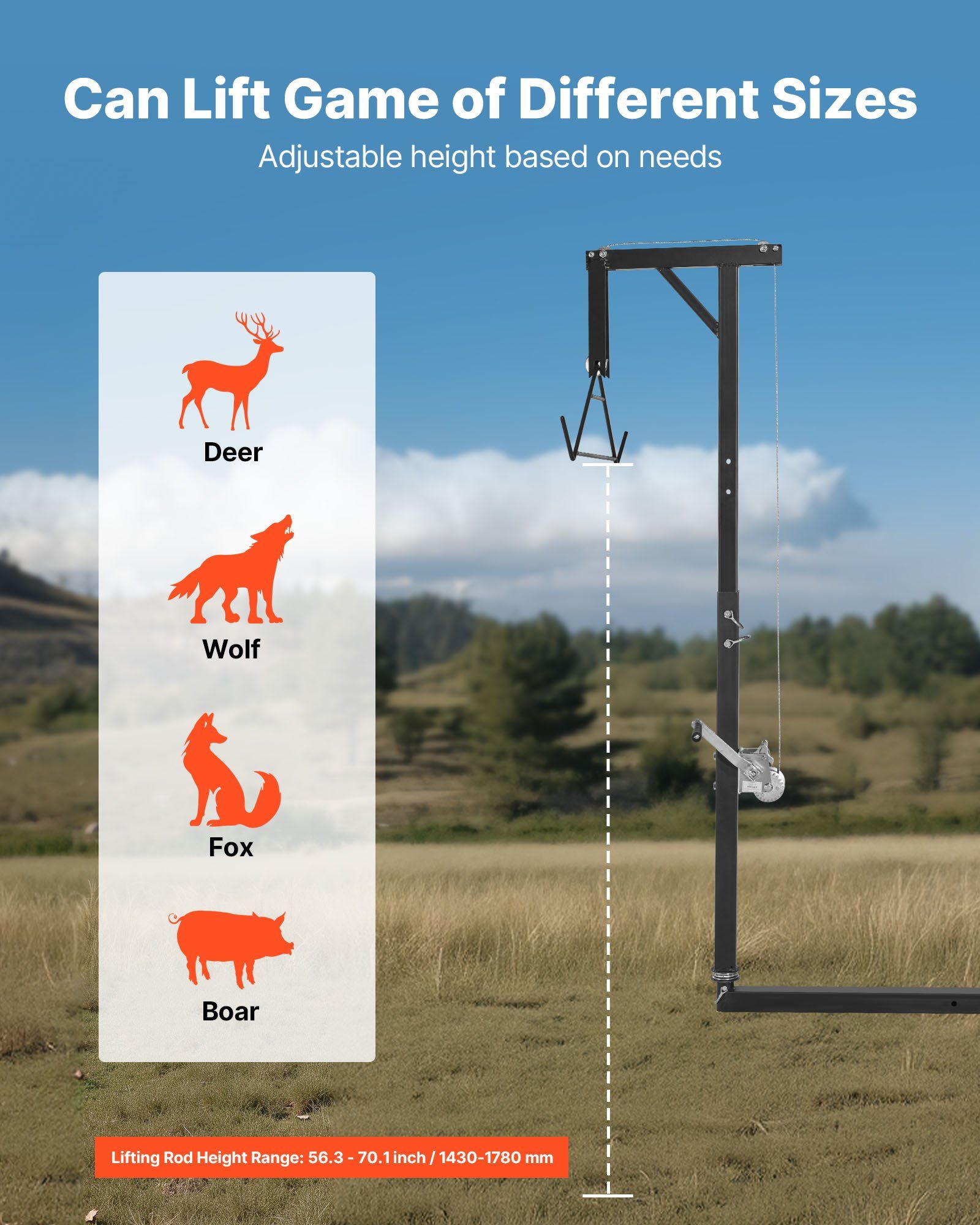 Truck Hitch Game Hoist, 300 lbs Load Capacity, Hunting Deer Hoist with 2-inch Receiver, 360-Degree Swivel V952-KCSSLSHL300L2ACZE001V0