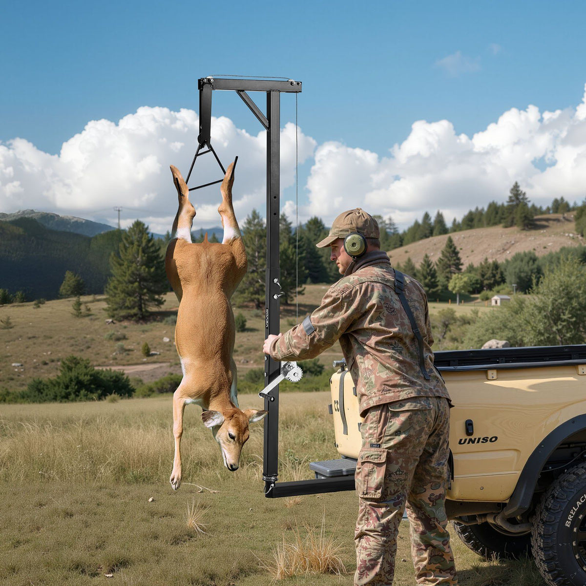 Truck Hitch Game Hoist, 300 lbs Load Capacity, Hunting Deer Hoist with 2-inch Receiver, 360-Degree Swivel V952-KCSSLSHL300L2ACZE001V0