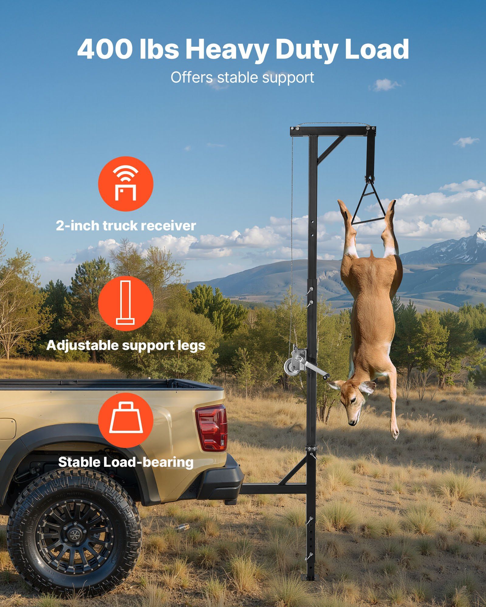 Truck Hitch Game Hoist, 400 lbs Load Capacity, Hunting Deer Hoist with 2-inch Receiver, 360-Degree Swivel V952-KCSSLSHL400LMHVUF001V0