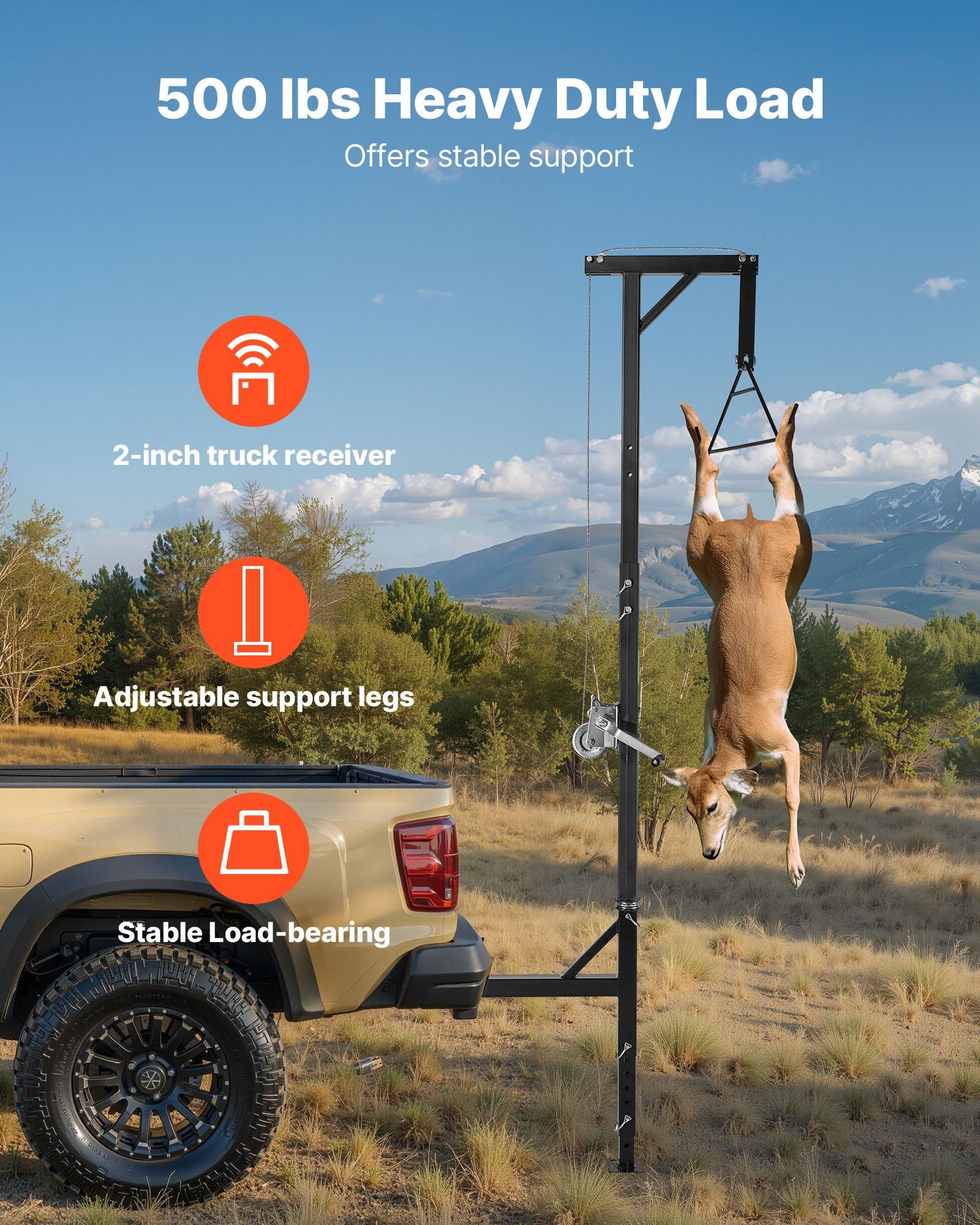 Truck Hitch Game Hoist, 500 lbs Load Capacity, Hunting Deer Hoist with 2-inch Receiver, 360-Degree Swivel V952-KCSSLSHL500L4HM93001V0