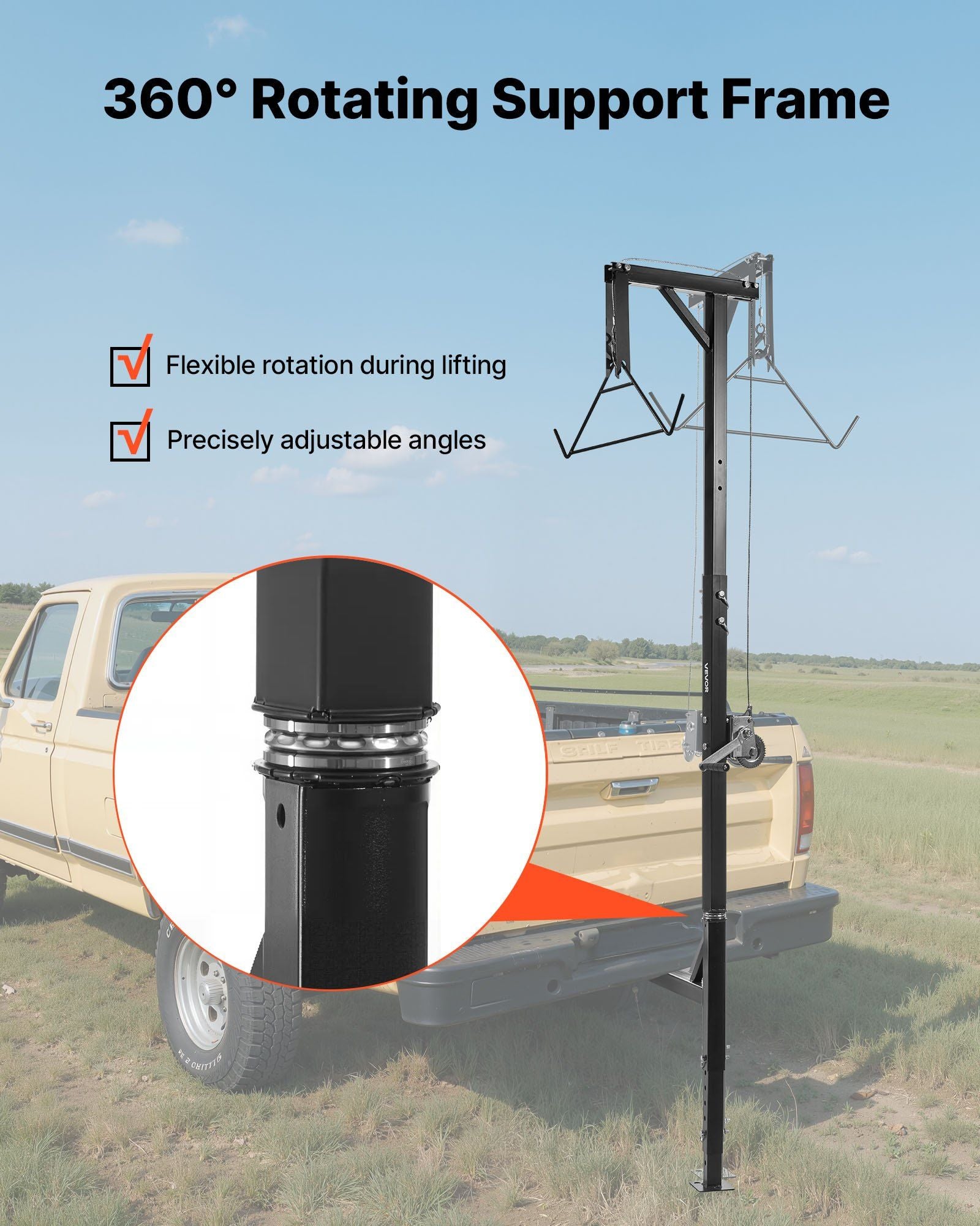 Truck Hitch Game Hoist, 500 lbs Load Capacity, Hunting Deer Hoist with 2-inch Receiver, 360-Degree Swivel V952-KCSSLSHL500L4HM93001V0