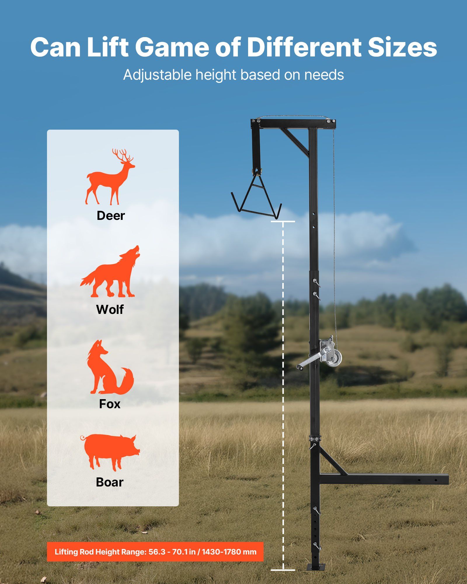 Truck Hitch Game Hoist, 500 lbs Load Capacity, Hunting Deer Hoist with 2-inch Receiver, 360-Degree Swivel V952-KCSSLSHL500L4HM93001V0