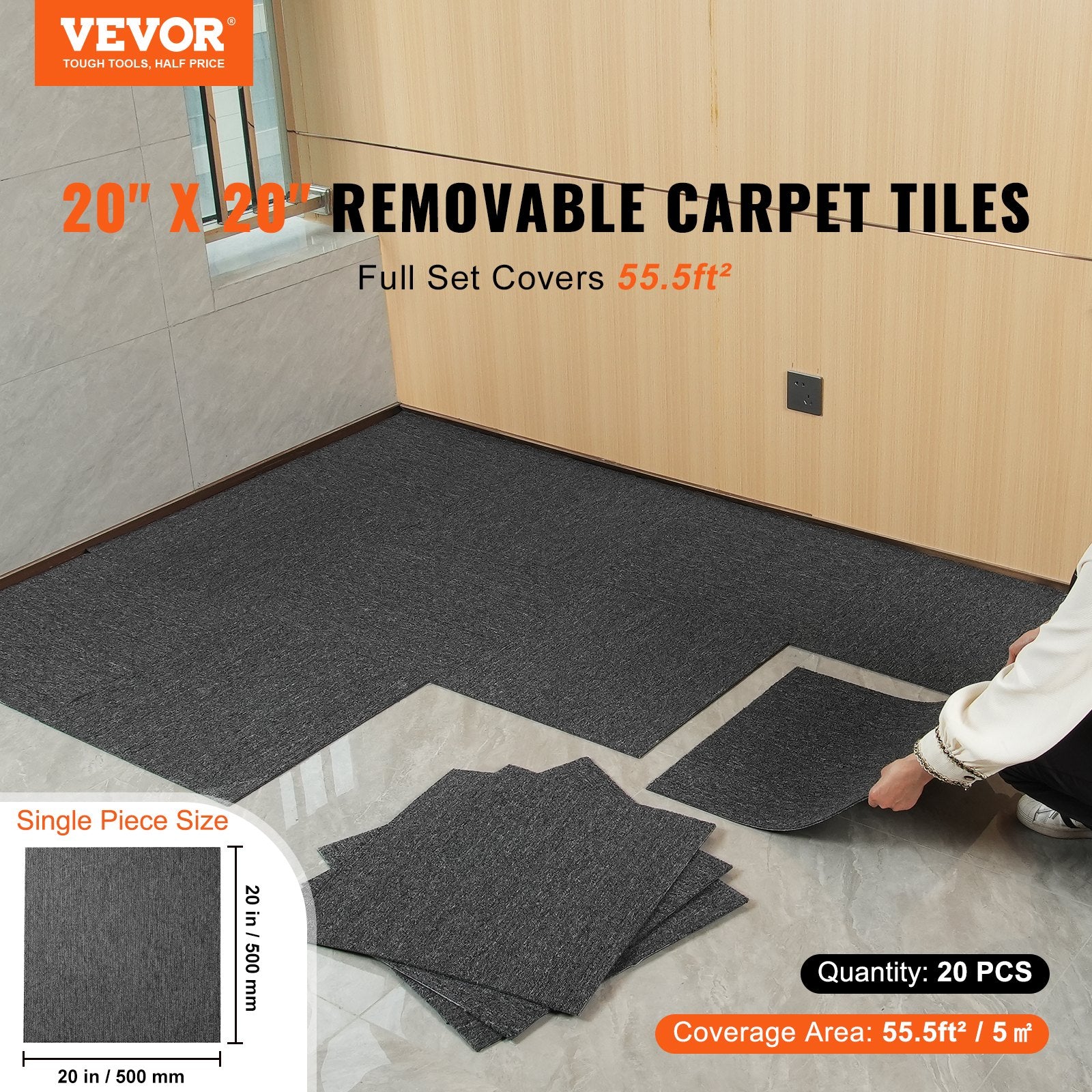 Carpet Tiles Reusable, 20"x 20" Carpet Squares With Padding Attached, Soft Padded Carpet Tiles, Easy Install V952-KCXFKDT2020YI2QM3V0