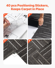 Carpet Tiles Reusable 610x610 mm, 24 PCS Modular Carpet Square Rug, Commercial Floor Soft Padded for Seamless V952-KCXFKDT2424I3DI15001V0