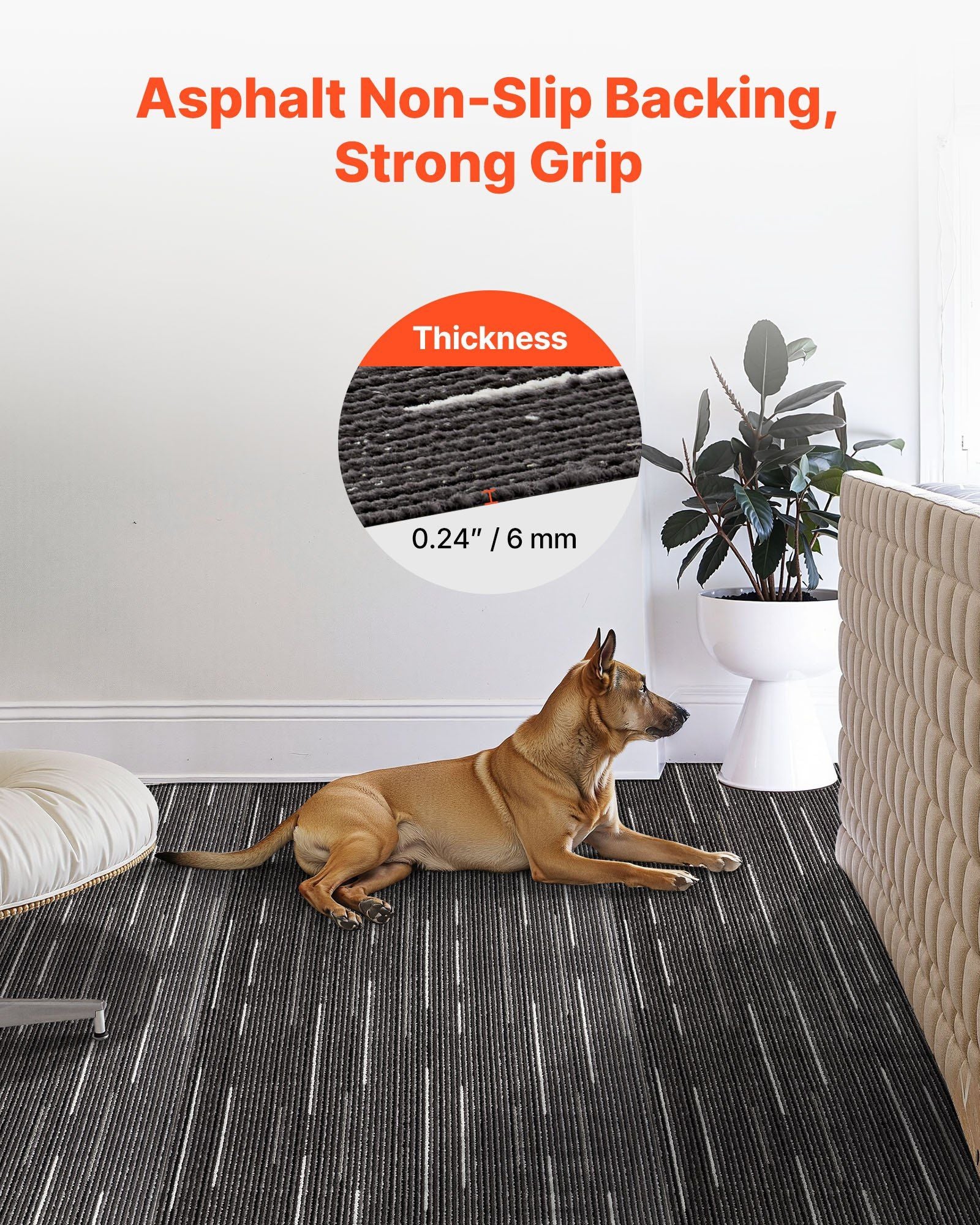 Carpet Tiles Reusable 610x610 mm, 24 PCS Modular Carpet Square Rug, Commercial Floor Soft Padded for Seamless V952-KCXFKDT2424I3DI15001V0