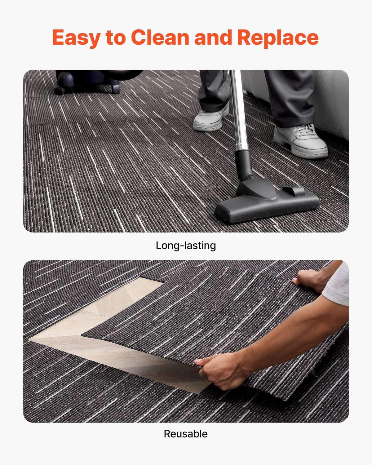 Carpet Tiles Reusable 610x610 mm, 24 PCS Modular Carpet Square Rug, Commercial Floor Soft Padded for Seamless V952-KCXFKDT2424I3DI15001V0