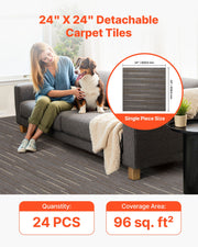 Carpet Tiles Reusable 610x610 mm, 24 PCS Modular Carpet Square Rug, Commercial Floor Soft Padded for Seamless V952-KCXFKDT2424IF0ZX7001V0