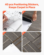 Carpet Tiles Reusable 610x610 mm, 24 PCS Modular Carpet Square Rug, Commercial Floor Soft Padded for Seamless V952-KCXFKDT2424IF0ZX7001V0