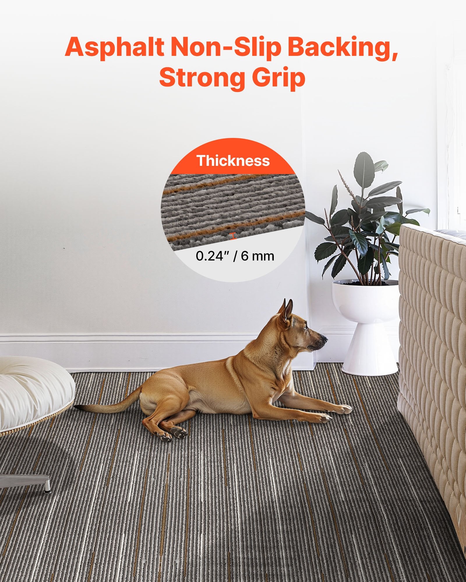 Carpet Tiles Reusable 610x610 mm, 24 PCS Modular Carpet Square Rug, Commercial Floor Soft Padded for Seamless V952-KCXFKDT2424IF0ZX7001V0